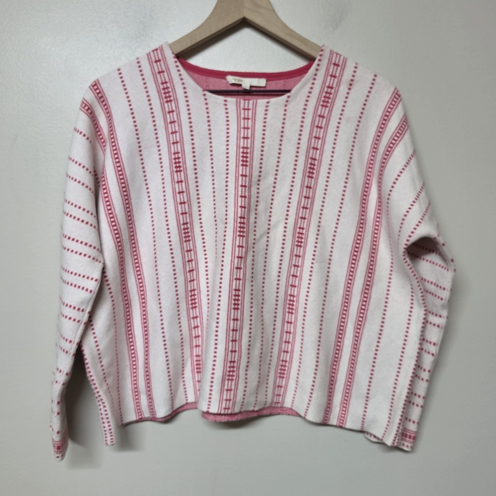 MAJE Cream Ivory pink Knit Wool Blend Boxy Jumper Pullover US Small Size 1